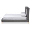 Baxton Studio Valery Gray Velvet Queen Size Platform Bed with Gold-Finished Legs 152-9010